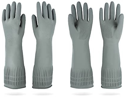 DABOGOSA MAMISON Lot de 2 paires de gants en caoutchouc (gris, M) – Gants longs en caoutchouc pour la vaisselle