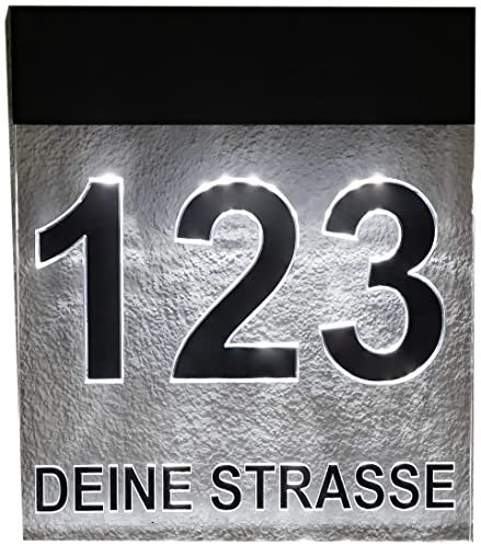 Jedwill Design Premium Line beleuchtete Hausnummer individualisierbar 230V mit Dämmerungssensor