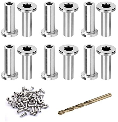 Edelstahl-Schutzhülsen für 1/8-Zoll-Drahtseil-Kabelgeländer, Deck-Kabelgeländer-Kits mit Bohraufsatz für Holz und Verbundpfosten (160)