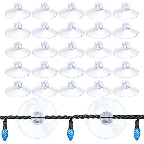 FONUNO Christmas Light Suction Cups 1 8/9 Holiday Suction Cup Hooks Holder for Hanging Christmas Light String Decoration No Tools Required (25 Pieces)
