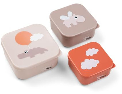 Done by Deer Lot de 3 boîtes à goûter Happy Clouds Rose - Boîtes à goûter pratiques en trois tailles différentes - Boîte : 100 % polypropylène, couvercle : 100 % polyéthylène de qualité alimentaire