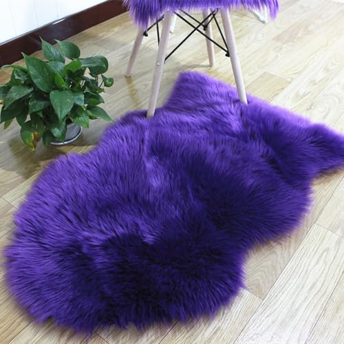 CHUYIX Tapis moelleux en peluche - Tapis en peluche artificielle - Tapis doux antidérapant - En fourrure synthétique - Pour chambre à coucher, salon - Violet - 60 x 90 cm