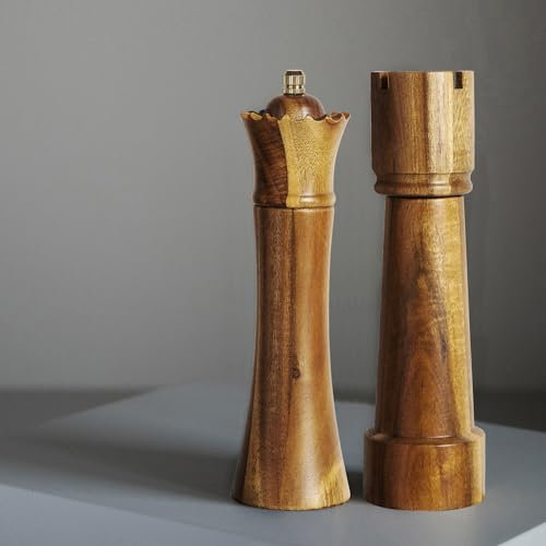 MAITTON Macina Sale e Pepe con Design Scacchi in Legno - Set Macinapepe Manuale con Meccanismo in Ceramica, Regolabile 20cm