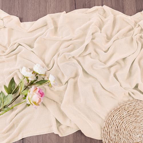 AUAUY Modern Gauze Rustic Table Runner Cheese Cloth Decorative Fabric Washable Romantic Semi-Transparent Fabric for Boho Wedding Arbor Birthday Party 80 x 300 cm