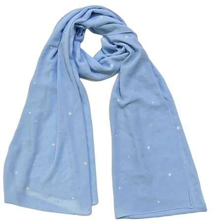 Lina & Lily Hijab Sciarpa Donna in Chiffon con Strass Scintillanti (Blu Chiaro)