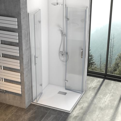 WITEN&NOCK Duschkabine 70 x 90 x 195cm Eckeinstieg 180º Falttüre Falttürdusche Dusche Duschtür aus 6 mm ESG Nano Glas