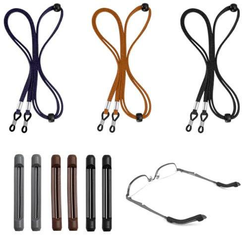 Cordon Lunettes, 3 Pièces Cordon Lunettes Femme,Livré avec 3 Paires Protege Branche Lunette,,Cordon Lunettes Femme, Lunettes Chaîne Lanière, Attache Lunette, Cordons à Lunettes, pour Femmes Hommes