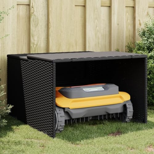 SKM Robot Mower Garage Black 86x90x52/57 cm Poly Rattan (Weight-10KG)