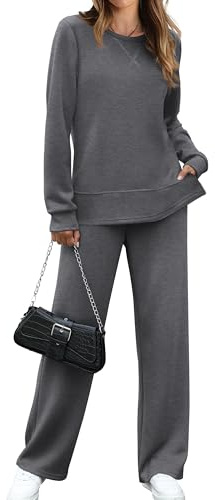 Women Two Piece Outfits Fall Long Sleeve Travel Tracksuit Winter Track Suit Oversized Loungewear Vacation Sweatsuit Wide Leg Sweatpants Matching Lounge Sets Darkgrey XXL