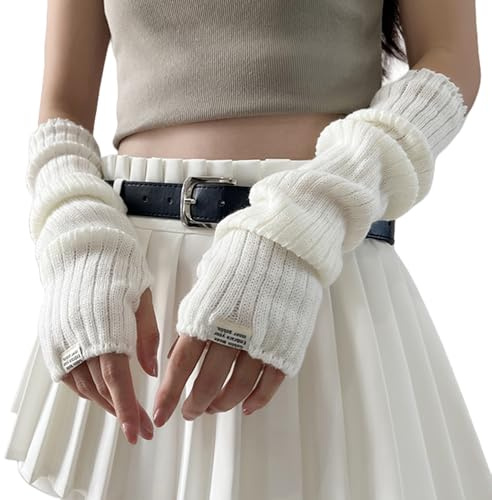 FFWTPY Gants Sans Doigts Femme Manches Longues Mitaine Tricotés Manchette Bras Hiver Chauffant Mitaines Longues