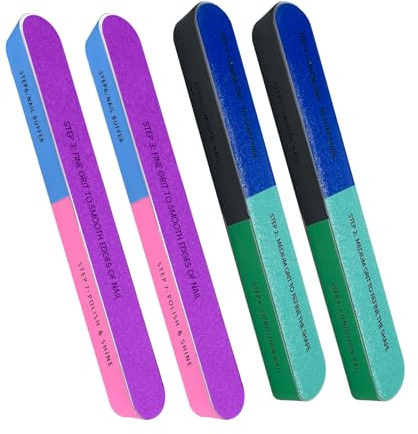 BUOKSLLY Set di 4 lime professionali per unghie, 7 lati, per unghie naturali, per lucidare le unghie, uso versatile per unghie