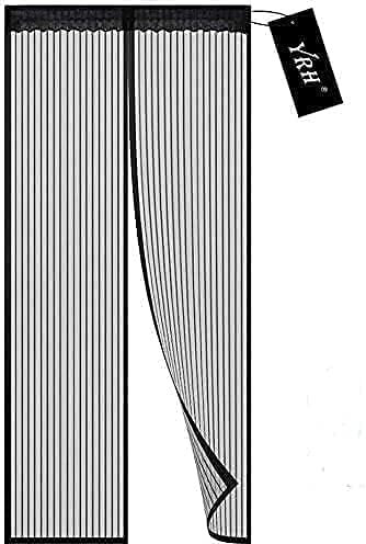 YRH Magnetic Fly Screen Door - Heavy Duty Self-Sealing Mesh,Powerful Magnets and Full Frame Magic Tape,No Drill Installation,Automatically Closes (110x210cm, Black)