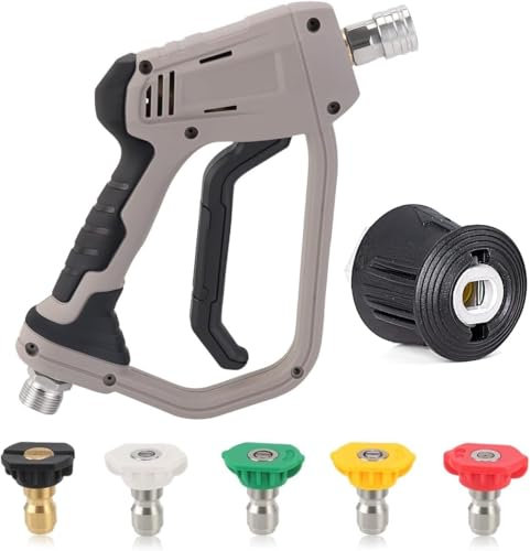 YUET High Pressure Washer Gun Handle with 5 Water Nozzle Tip,Water Wash Cleaner for Car Cleaning Kit(M22 14MM Fitting Hose Connector & 1/4 Karcher Kärcher Quick Connector) Power Wand 4350 PSI (Grey)