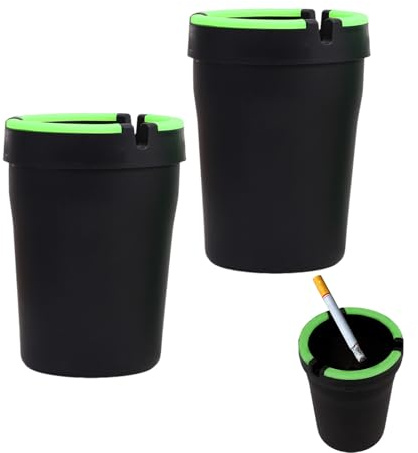 Car Ashtray, 2-Pack Mini Ashtray with Luminous Design, Durable ABS Material, Convenient for Cars, Trucks, SUVs, Easy to Install and Clean, Includes Funnel Lid to Contain Ash and Odors