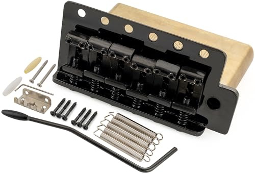 Musiclily Ultra 52,5mm American Vintage Ponte Tremolo 6 Viti ST Bridge con Sellette Piegate in Acciaio Blocco Ottone 42 mm per Chitarra Elettrica tipo Strat, Nero