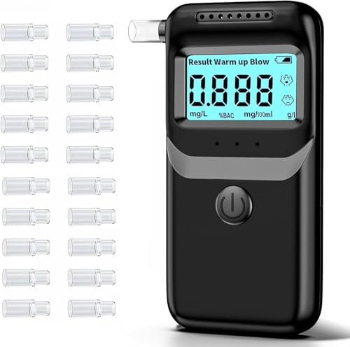 TONOS Ethylotest Electronique, Ethylotest, Ethylotest Electronique Homologué NF avec Affichage Numérique LCD Bleu, Alcotest Professionnel pour Un Usage Domestique ave 20 Embouchures