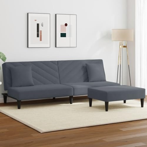 Teenpull 2-TLG. Bäddsoffdekor, mörkgrå sammet, 200 x 84,5 x 69 cm, kan omvandlas till sängen, med fotpall och kudde, för vardagsrumsmöbler