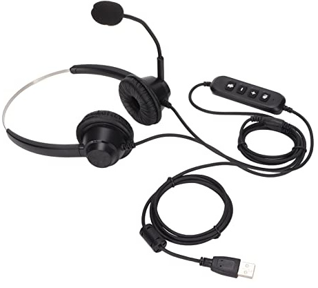 Spryflower Cuffia aziendale USB H360D, cuffia da ufficio binaurale con cavo USB e microfono con cancellazione del rumore, controlli per il volume e la disattivazione del microfono, per call c