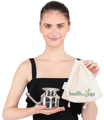 HealthAndYoga™ SteloKleen Stainless Steel Neti Pot for Sinus Congestion (Ayurvedic JalNeti)