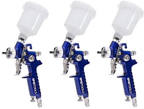 3X IPOTOOLS Mini HVLP Lackierpistole Spritzpistole 0,5mm & 0,8mm & 1,0mm Düse - H2000 Profi Farbsprühsystem Spraypistole mit 125 ml Plastikbecher und Edelstahldüse 0,5mm & 0,8mm & 1,0mm Düsensatz