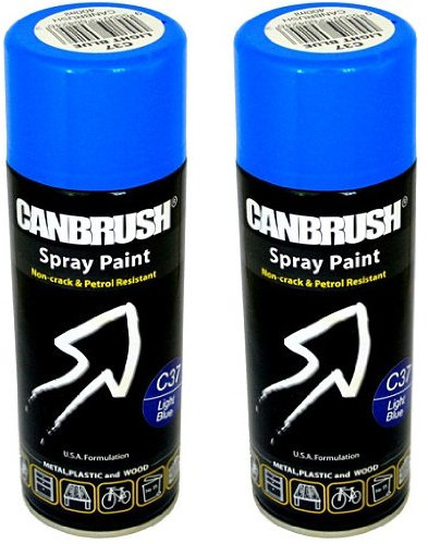 2 x CANBRUSH Spray Paint - For Metal Plastic & Wood 400ML Gloss Finish - Light Blue