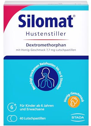 SILOMAT Hustenstiller Lutschpastillen mit Honiggeschmack, mit Dextromethorphan gegen Reizhusten, zum Lutschen, mit echtem Honig, für Erwachsene und Kinder ab 6 Jahren, 40 Stück
