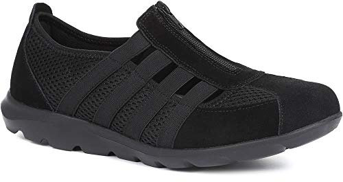 Pavers Women's Breathable Mesh Fashion Trainers in Black - Zip Fastening and Stretchy Strap - Perfect for Light Activities and Walking - UK 7 / EU 40