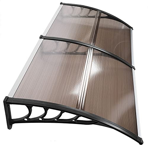 Ejoyous Vordach für Haustür 200 x 100 cm, Überdachung Haustür Regenschutz Türdach Pultbogenvordach Markisen-Überdachung Transparent Türvordach Türdach für draußen Sonnenschutz(Braun)