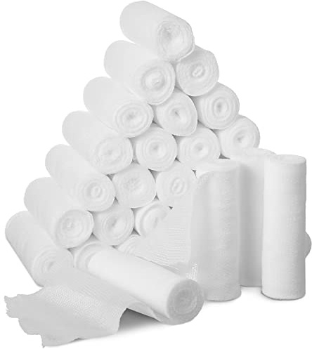 Treela 100 Rolls Gauze Bandage, 3 in x 5 Yards, Elastic Bandages Individual Packaging Non Latex First Aid Pads Breathable Gauze Roll Wrap for Safety Wound Caring and Supplies