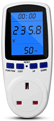 Power Meter Energy Monitor Plug, Tapsin Energy Monitor Backlight LCD Display UK Plug with 7 Monitoring Modes Overload Warning Wattage Volt Amp KWH Meter Analyzer Socket