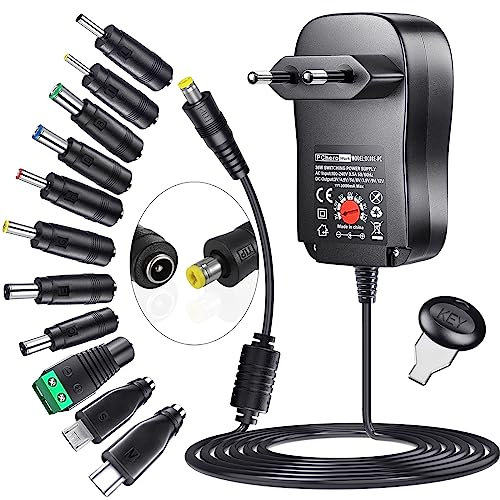 PChero 36W Universal AC/DC Netzteil Adapter Schaltnetzteil mit 11pcs Adapter Tipps, enthält Micro USB Stecker, für 3V bis 12V Haushaltselektronik und LED-Streifen - 3000mA max