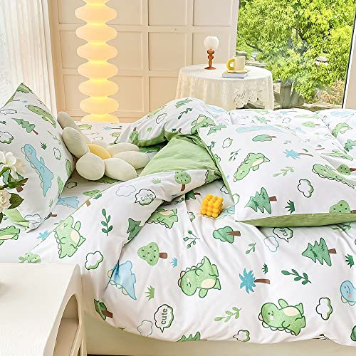 FANSU Biancheria da Letto di Matrimoniale Set Copripiumino de 3/4 Pezzi in Morbido Microfibra con Federa e Lenzuolo con Gli Angoli (200x200cm,Piccolo Dinosauro)