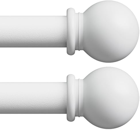 White Curtain Rods for Windows 28-48 inch, 2 Pack 5/8 Curtain Rod Set with Brackets, Splicing Adjustable Curtain Rod for Bedroom, Kitchen, Living Room, Matte White