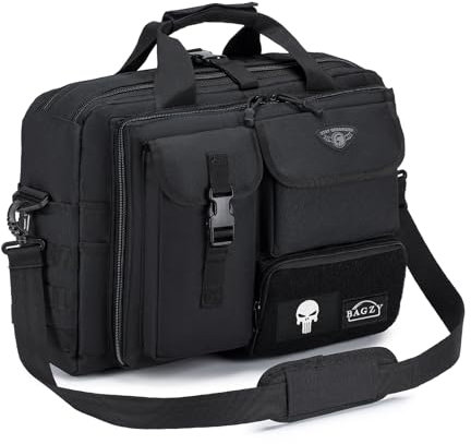 BAGZY Multifunktional Taktische Tasche Arbeitstasche Herren Militär Umhängetasche 14/15,6/17 Zoll Laptoptasche Pilotentasche Bundeswehr Aktentasche Kamera (Schwarz 15.6/17,6 Zoll)