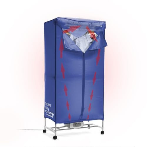 InnovaGoods® Secadora de ropa portátil, secadora con capacidad de 15Kg, Temporizador 30-180 min, Temperatura máx. 70ºC, tendedero secadora ropa con 4 ruedas para facilitar su movilidad. Azul