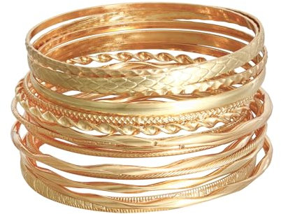 MILAKOO 15PCS Gold Multilayer stapelbar strukturierte Armbänder indische Welle Armreif für Frauen Minimalist Manschette