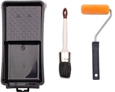 MIVOS Set de pintura 4 piezas - Rodillo de pintura 10cm - Brocha redonda para tintes y barniz 43mm - Bandeja de pintura 28x16cm - Pinza de pintura 27cm - Set de pintura - MADE IN EU