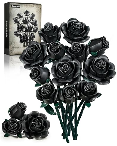 Millionspring Lot de 12 roses artificielles noires pour la Saint-Valentin, anniversaire, compleanno, fête des mères, décoration gothique pour la maison
