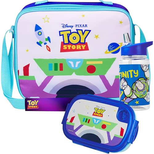 Get Trend Disney Toy Story Water Bottle Lunch Bag and Lunch Box Kids Set 3 Pcs School Supplies Buzz Lightyear Snack Box BPA Free Leakproof Travel (Blue Toy Story)