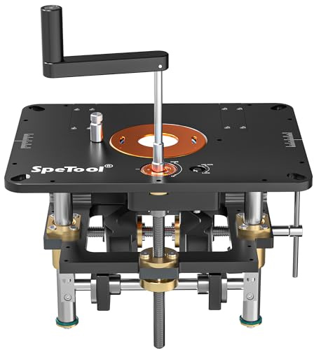 SpeTool Sollevatore per router di diametro 6,5-10,7 cm, tutti i sistemi di sollevamento del router realizzati in alluminio con 3 anelli magnetici di inserimento, piastra di inserimento per la