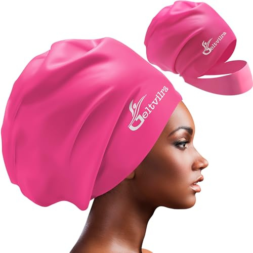 Waterproof Silicone Extra Large Swim Cap with Headband for Braids and Dreadlocks Black Women Girls Men with Long Hair