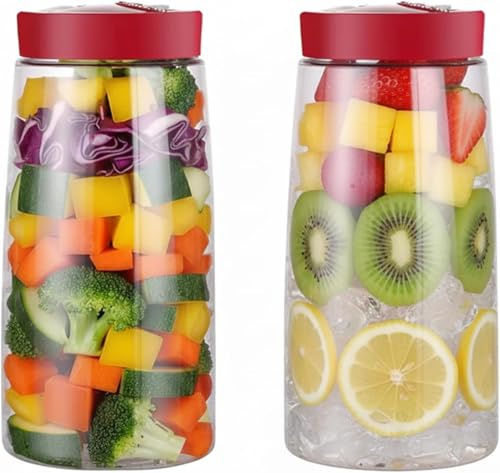 2 stycken fermenteringsglas med 1-vägsventil, 2,2 l kimchi-behållare, bred öppning, glasburk med luftutloppsventil, vattenfast, förvaringsglas för kefir, surkål, surdegstarter, kombucha (röd)