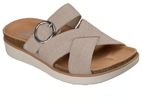 Skechers damsandaler avslappnad passform 37 EU lyftkomfort charmig gnistrande glid vegansk komfort sandal med vadderad fotbädd brungrå