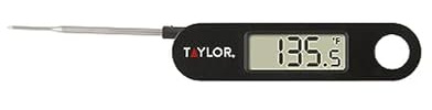 Taylor 1476 Instant Read Digital Meat Food Grill BBQ Cooking Kitchen Thermometer, Tailgating and Grilling Compact Folding Probe, Black