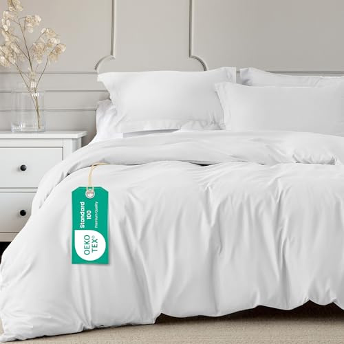 Linens World 200 Thread Count 100% Egyptian Cotton Duvet Quilt Cover Bedding Sets with Pillow cases (White, King)