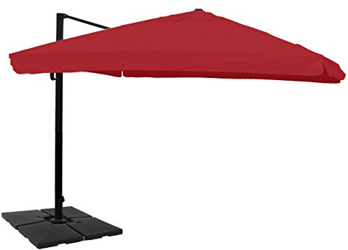 Mendler Gastronomie-Ampelschirm HWC-A96, 3,5x3,5m (Ø4,95m) Polyester/Alu 25kg Flap mit Ständer - bordeaux