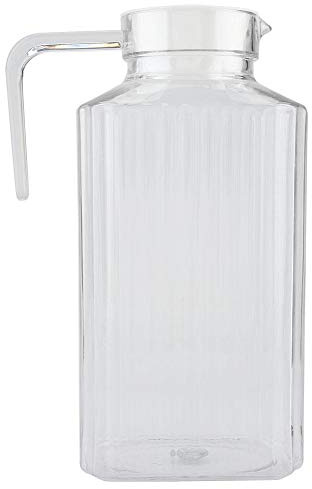 Kylk?rl i akryl med lock och handtag, ribbad randig juiceflaska glas dryckesk?rl vatten iskall dispenser f?r bar hemmabruk (1800 ml)