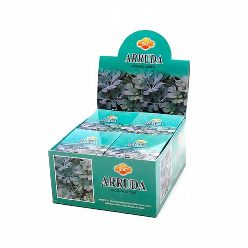 AROMASENSES | Conos de Incienso Sac Ruda | Caja Completa 12 Cajitas de 10 Conos | Incluye Quemador de Conos | Aroma Herbal | Limpieza y Meditación