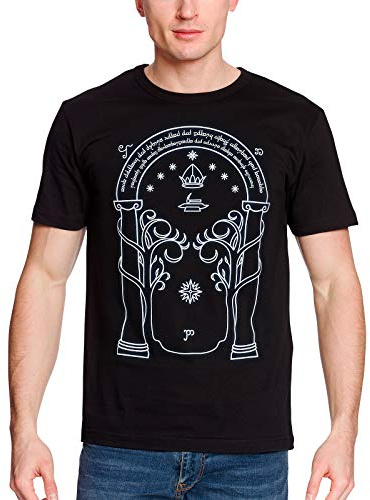 Elbenwald Portes de Durin T-Shirt pour Hommes Glow in The Dark pour Les Fans du Seigneur des Anneaux Coton Noir