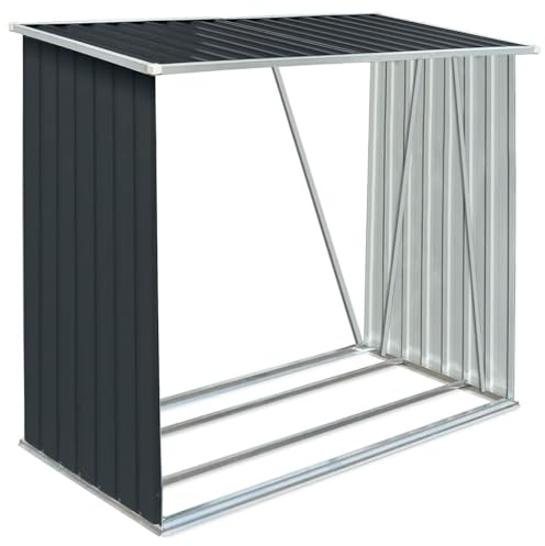 vidaXL Log Storage Shed, Log Holder with Roof, Log Storage Shed, Firewood Rack for Backyard Garden Patio Porch, Anthracite Galvanized Steel 64.2